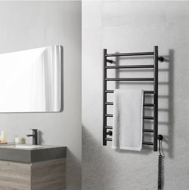 VEVOR 8 Bars Towel Warmer Rack, Wall Mounted Heated Towel Rack for Bathroom, IPX5 Waterproof Towel Heater Rack, Black