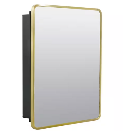 Glacier Bay 24 in. W x 30 in. H Rounded Corner Rectangular Brushed Gold Medicine Cabinet with Mirror