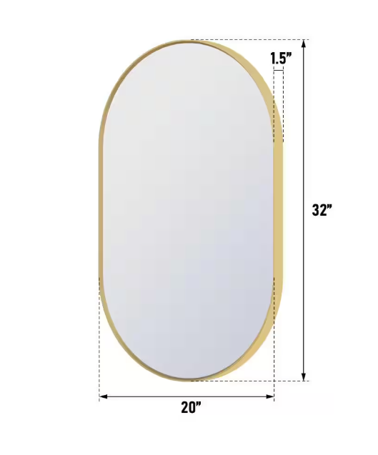 WELLFOR BELLA 20 in. W x 32 in. H Oval Aluminum Framed Wall-Mounted Bathroom Vanity Mirror in Brushed Gold