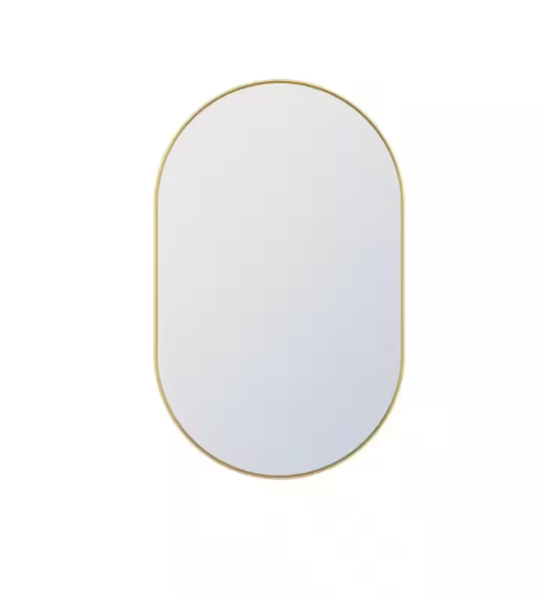 WELLFOR BELLA 20 in. W x 32 in. H Oval Aluminum Framed Wall-Mounted Bathroom Vanity Mirror in Brushed Gold