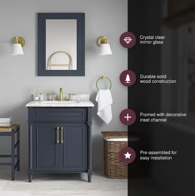 Home Decorators Collection Aberdeen 24 in. W x 32 in. H Rectangular Framed Wall Mount Bathroom Vanity Mirror in Midnight Blue