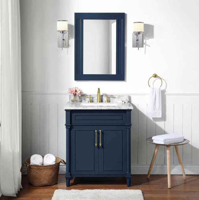 Home Decorators Collection Aberdeen 24 in. W x 32 in. H Rectangular Framed Wall Mount Bathroom Vanity Mirror in Midnight Blue