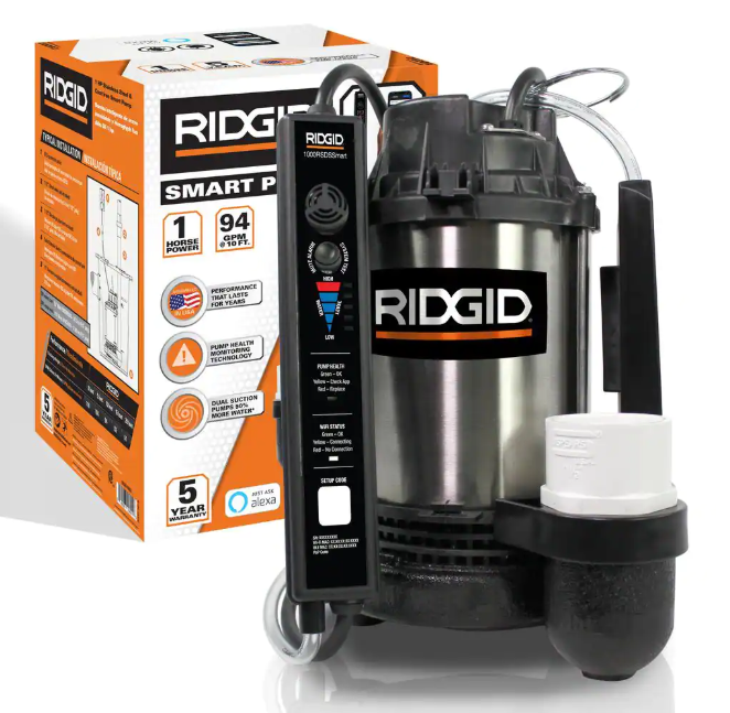 RIDGID 1 hp. Stainless Steel Smart Dual Suction Sump Pump