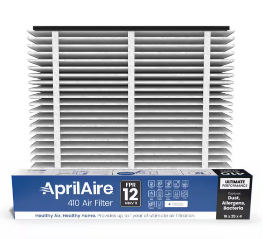 AprilAire 410 16 in. x 25 in. x 4 in. MERV 11 FPR 12 Pleated Filter For Air Cleaner Models 1410/1610/2410/2416/3410/4400 (1-Pack)