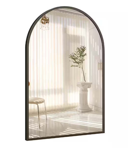 GLSLAND 24.1 in. W x 35.8 in. H Arch Metal Framed Wall Bathroom Vanity Mirror Black