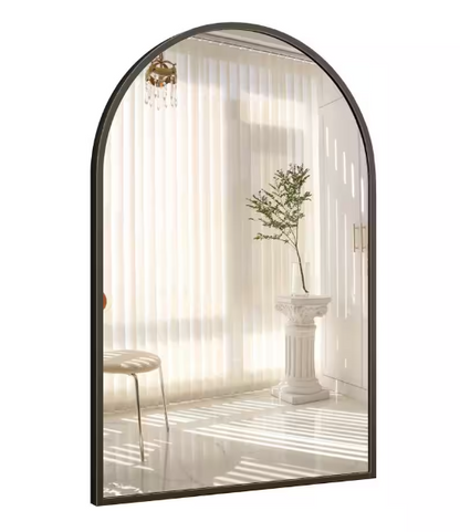 GLSLAND 24.1 in. W x 35.8 in. H Arch Metal Framed Wall Bathroom Vanity Mirror Black