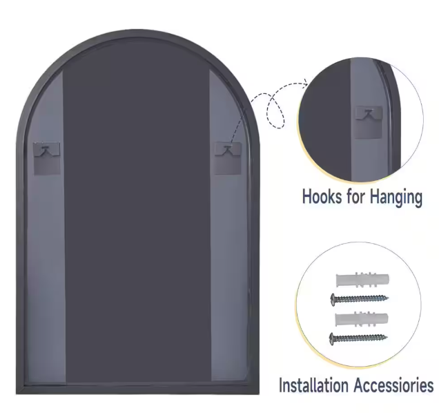 GLSLAND 24.1 in. W x 35.8 in. H Arch Metal Framed Wall Bathroom Vanity Mirror Black