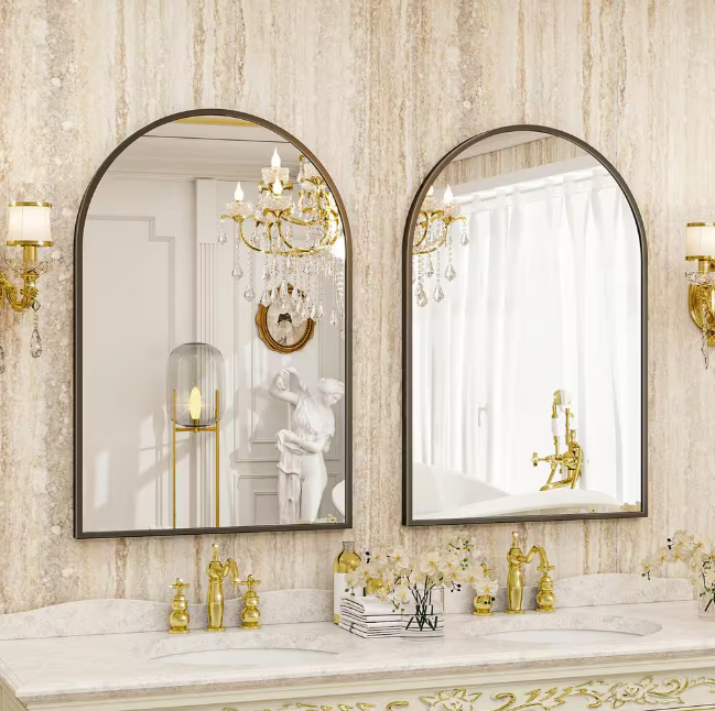 GLSLAND 24.1 in. W x 35.8 in. H Arch Metal Framed Wall Bathroom Vanity Mirror Black