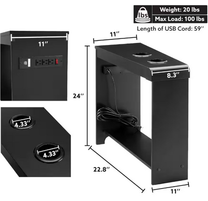 MAYKOOSH Black End Table with Charging Station, USB Ports & Outlets, Narrow Side Table, Chair Side Table Nightstand