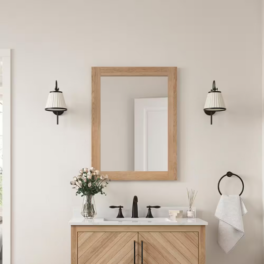 Glacier Bay Huckleberry 24 in. W x 32 in. H Rectangular Framed Wall Mount Bathroom Vanity Mirror in Weathered Tan