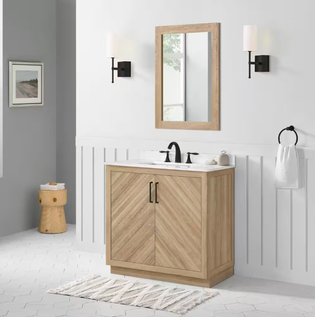 Glacier Bay Huckleberry 24 in. W x 32 in. H Rectangular Framed Wall Mount Bathroom Vanity Mirror in Weathered Tan