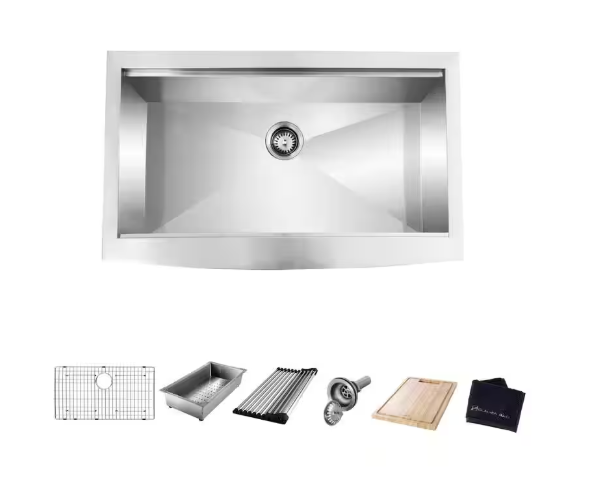 Glacier Bay Zero Radius 30 in. Apron-Front Single Bowl 18 Gauge Stainless Steel Kitchen Sink with Accessories
