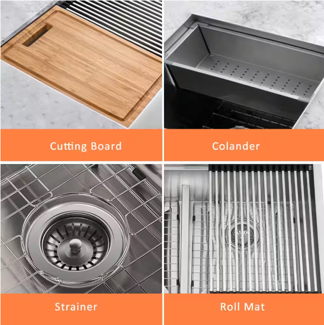 Glacier Bay Zero Radius 30 in. Apron-Front Single Bowl 18 Gauge Stainless Steel Kitchen Sink with Accessories