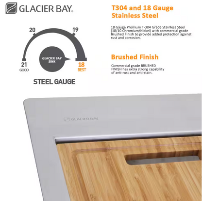Glacier Bay Zero Radius 30 in. Apron-Front Single Bowl 18 Gauge Stainless Steel Kitchen Sink with Accessories