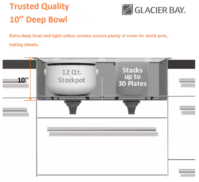 Glacier Bay Zero Radius 30 in. Apron-Front Single Bowl 18 Gauge Stainless Steel Kitchen Sink with Accessories