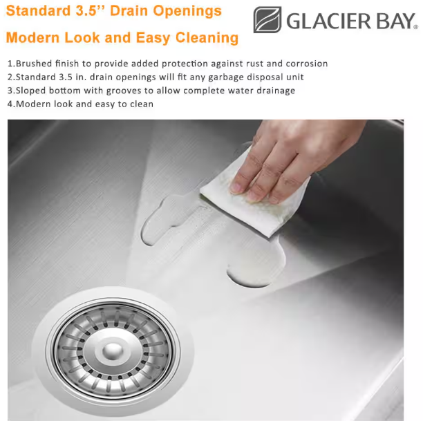 Glacier Bay Zero Radius 30 in. Apron-Front Single Bowl 18 Gauge Stainless Steel Kitchen Sink with Accessories