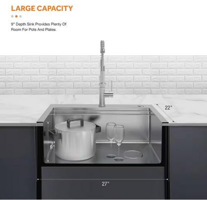 Glacier Bay Dolancourt Tight Radius 27 in. Drop-In Single Bowl 18G Stainless Steel Workstation Kitchen Sink with Spring Neck Faucet