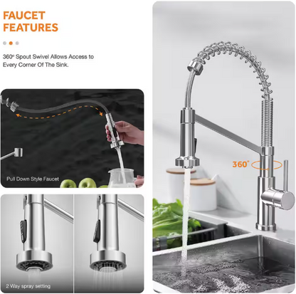 Glacier Bay Dolancourt Tight Radius 27 in. Drop-In Single Bowl 18G Stainless Steel Workstation Kitchen Sink with Spring Neck Faucet