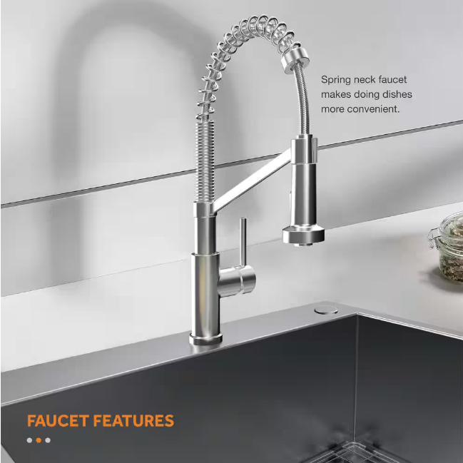 Glacier Bay Dolancourt Tight Radius 27 in. Drop-In Single Bowl 18G Stainless Steel Workstation Kitchen Sink with Spring Neck Faucet
