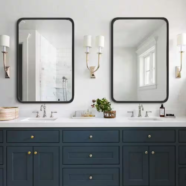 ELLO&ALLO 30 in. W x 36 in. H Rectangular Aluminum Framed Wall Mount Bathroom Vanity Mirror in Black