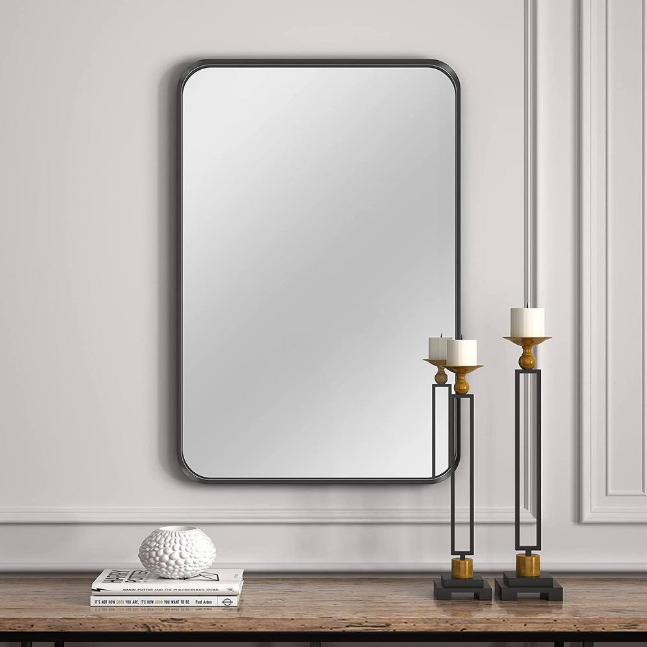 ELLO&ALLO 30 in. W x 36 in. H Rectangular Aluminum Framed Wall Mount Bathroom Vanity Mirror in Black