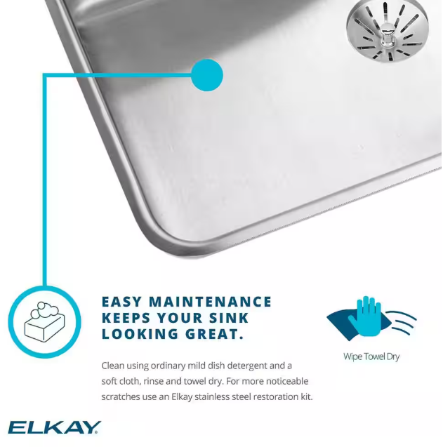 Elkay Lustertone 31 in. Drop-in Single Bowl 18-Gauge Stainless Steel Kitchen ADA Sink Only