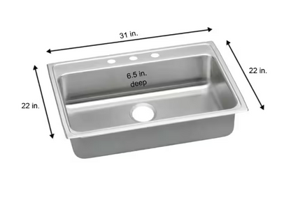 Elkay Lustertone 31 in. Drop-in Single Bowl 18-Gauge Stainless Steel Kitchen ADA Sink Only