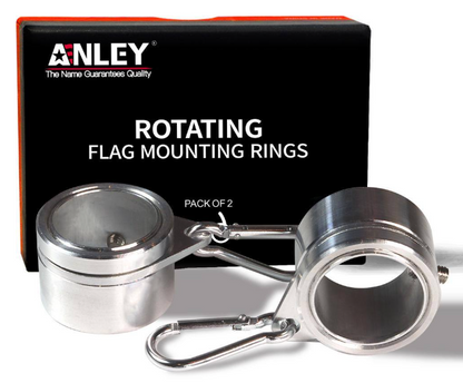 ANLEY 1.26 in. Dia Flag Pole Silver Aluminum Mounting Rings 360-Degree Anti Wrap with Carabiner (2-Pack)