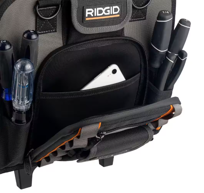 RIDGID 17 in. 64 Pocket Professional Grade Rolling Tool Bag