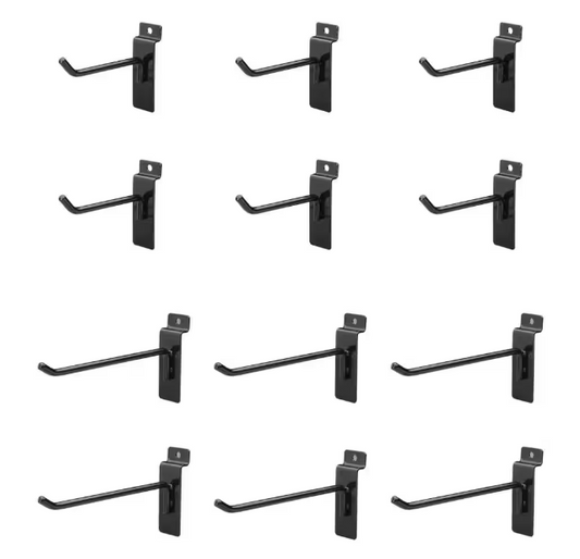Jifram Easy Living Bag of Six Each 4 in. and 6 in. Metal Slat Wall Hooks - Black