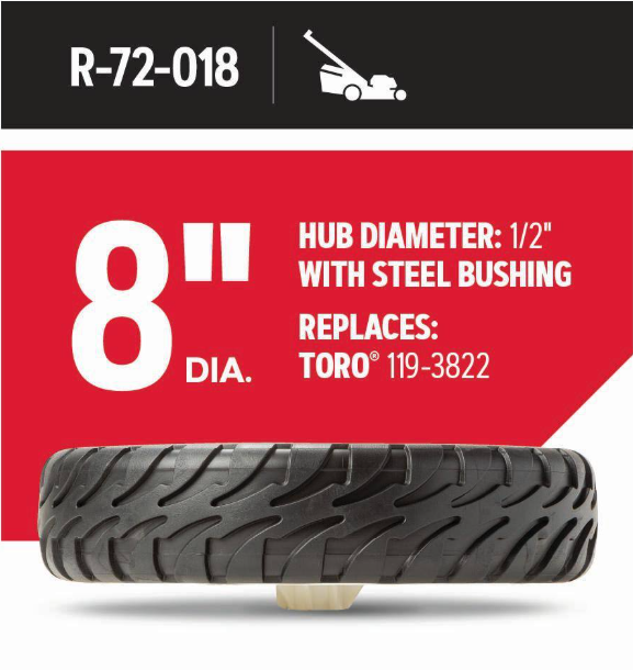 Oregon 8" Rear Wheel for Walk-behind Mowers, Fits Toro 22" RWD Recycler models (R-72-018)