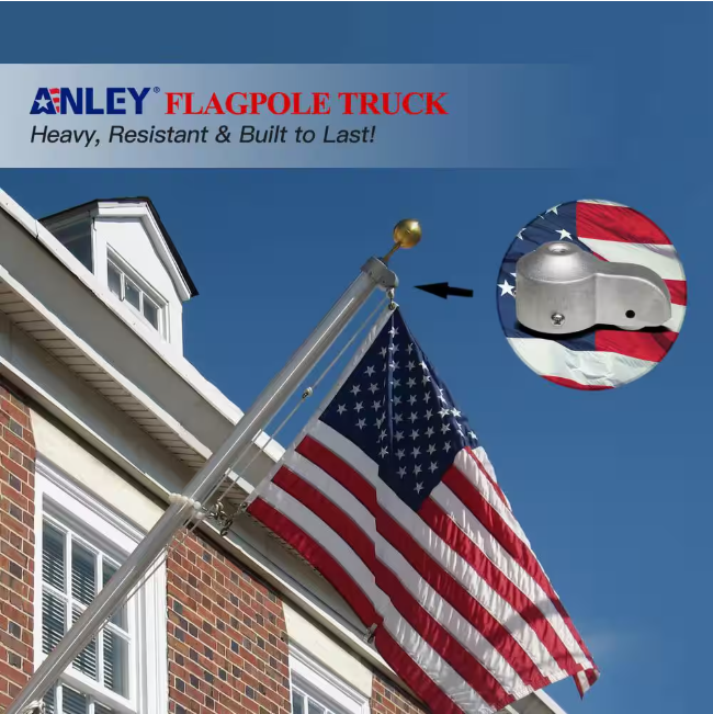 ANLEY 2 in. x 4.3 in. Sliver Cast Aluminum Standard US Accessories Flag Pole Truck with Nylon Heavy-Duty Pulley
