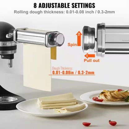 VEVOR Stainless Steel Pasta Roller Cutter Attachment KitchenAid Stand Mixer 8 Adjustable Thickness Knob Pasta Maker (1-Pieces)