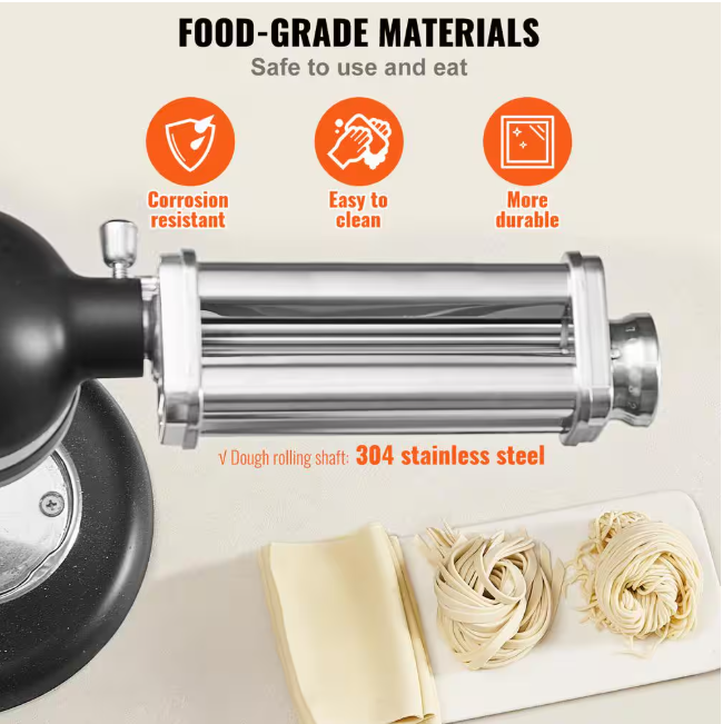 VEVOR Stainless Steel Pasta Roller Cutter Attachment KitchenAid Stand Mixer 8 Adjustable Thickness Knob Pasta Maker (1-Pieces)