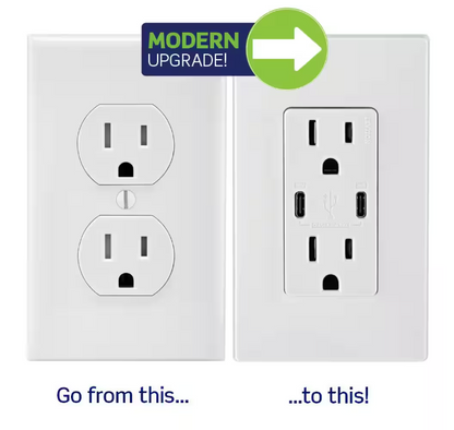 Leviton Decora 15 Amp Tamper Resistant Duplex Outlet with 30W USB-C Power Delivery Charger, Gray (1-Pack)