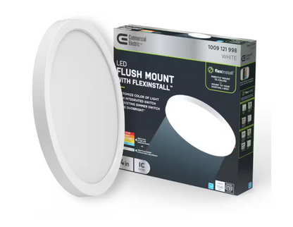 Commercial Electric Flexinstall LED 14 in. White Disklight Recessed Ceiling Light for Home with 5CCT + DuoBright Dimming