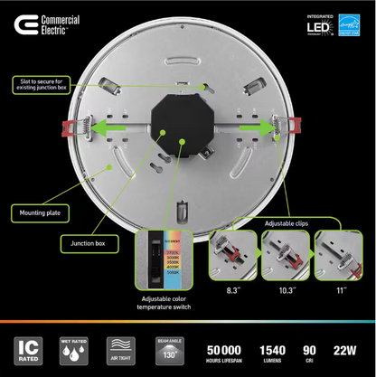 Commercial Electric Flexinstall LED 14 in. White Disklight Recessed Ceiling Light for Home with 5CCT + DuoBright Dimming