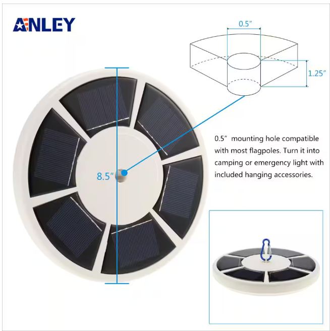 ANLEY 26 LED Solar Powered Flag Pole Light Ultra Bright Full Coverage Flagpole Downlight for Most 15 ft. to 25 ft. Poles