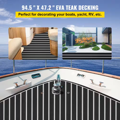 EVA Foam Faux Teak Boat Decking Sheet 94.5 in. x 47.2 in. 6 mm Thick Non-Skid Self-Adhesive for Boat Flooring