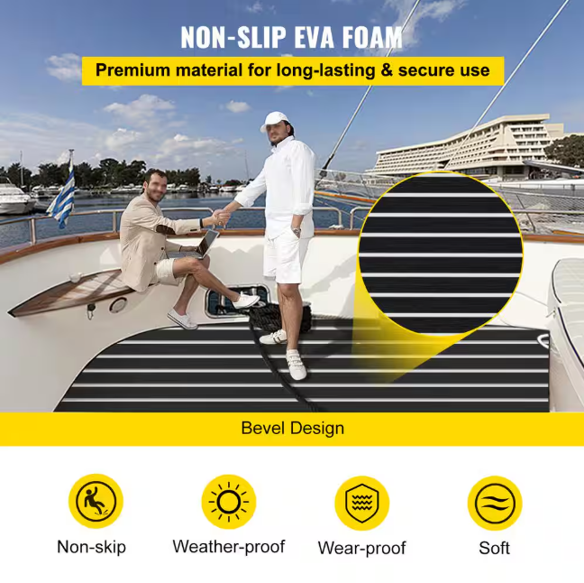 EVA Foam Faux Teak Boat Decking Sheet 94.5 in. x 47.2 in. 6 mm Thick Non-Skid Self-Adhesive for Boat Flooring