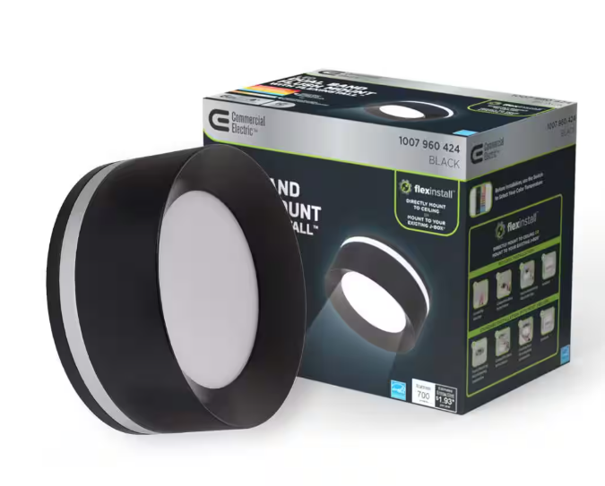 Commercial Electric Flexinstall LED 6 in. Matte Black Dual Band Recessed Ceiling Light for Home with 5CCT + DuoBright Dimming