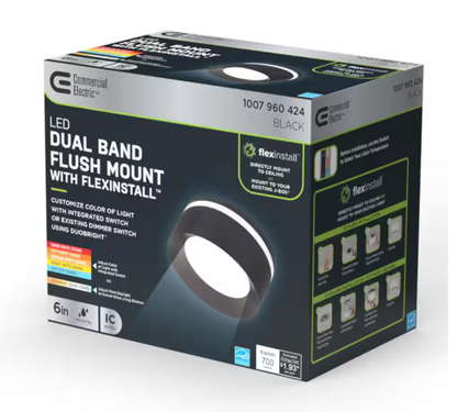 Commercial Electric Flexinstall LED 6 in. Matte Black Dual Band Recessed Ceiling Light for Home with 5CCT + DuoBright Dimming