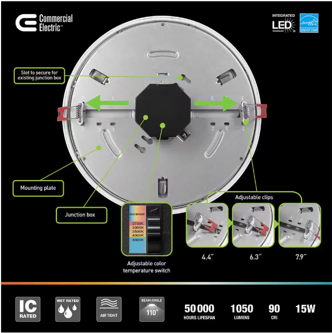 Commercial Electric Flexinstall LED 6 in. Matte Black Dual Band Recessed Ceiling Light for Home with 5CCT + DuoBright Dimming