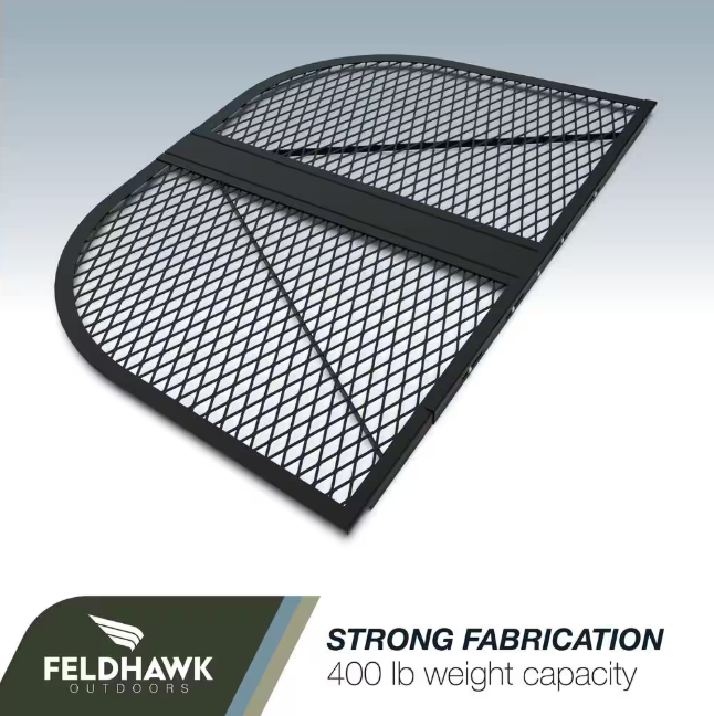 feldhawk 38 in. x 58 in. Steel Powder Coated Black, D - Shaped Egress Window Well Cover Semi-Universal Fit