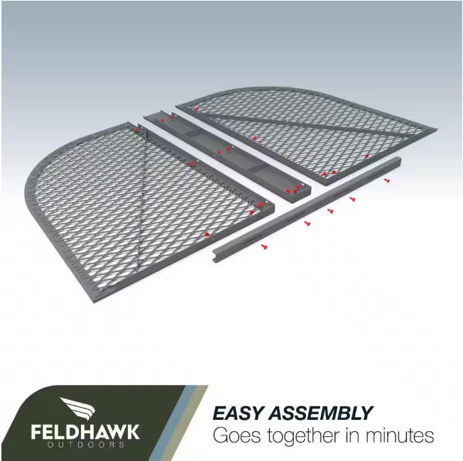 feldhawk 38 in. x 58 in. Steel Powder Coated Black, D - Shaped Egress Window Well Cover Semi-Universal Fit