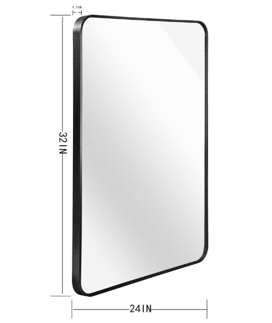 HUOVTR 24 in. W x 32 in. H Black Rectangle Framed Mirror