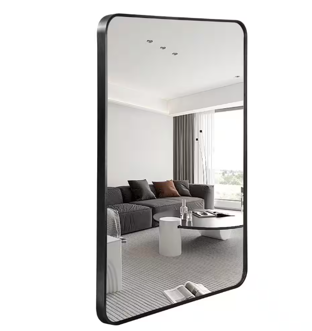 HUOVTR 24 in. W x 32 in. H Black Rectangle Framed Mirror