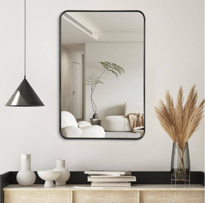 HUOVTR 24 in. W x 32 in. H Black Rectangle Framed Mirror