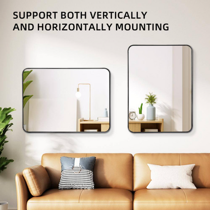 HUOVTR 24 in. W x 32 in. H Black Rectangle Framed Mirror