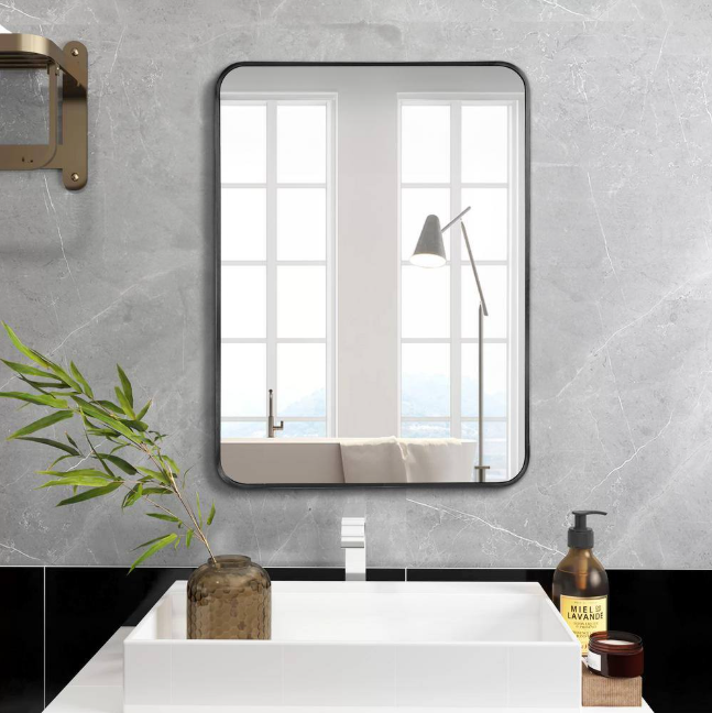 HUOVTR 24 in. W x 32 in. H Black Rectangle Framed Mirror